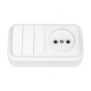 Блок ОП (выключатель 3-кл. + розетка без заземл.) бел. Bylectrica 3В-РЦ-525