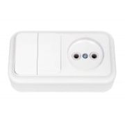 Блок ОП (выключатель 2-кл. + розетка без заземл.) бел. Bylectrica 2В-РЦ-523