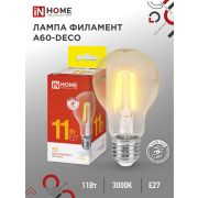 Лампа светодиодная LED-A60-deco 11Вт грушевидная прозрачная 3000К тепл. бел. E27 1160лм 230В IN HOME 4690612026121