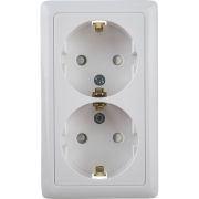 Розетка 2-м ОП Хит 16А IP20 с заземл. защ. шторки бел. SE RA16-239-B