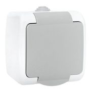 Розетка 1-м ОП Мурманск 16А IP54 с заземл. защ. шторки с крышкой сер. EKF EFR16-029-30-54