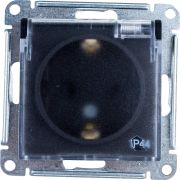 Розетка 1-м СП AtlasDesign Aqua 16А IP44 с заземл. защ. шторки с прозр. крышкой механизм карбон SE ATN441046