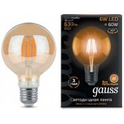 Лампа светодиодная филаментная Filament 6Вт G95 шар 2400К тепл. бел. E27 550лм gold GAUSS 105802006