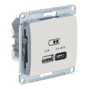 Механизм розетки USB GLOSSA тип A+C 45Вт QC PD беж. SE GSL000229